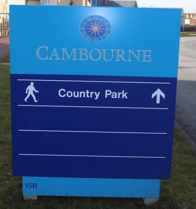 Blue sign to Cambourne Country Park