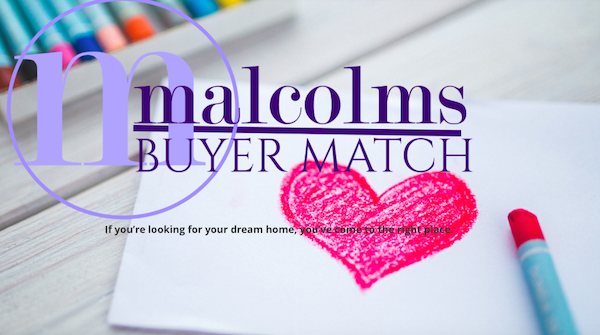 Malcolms Buyer Match logo over pastel drawn heart