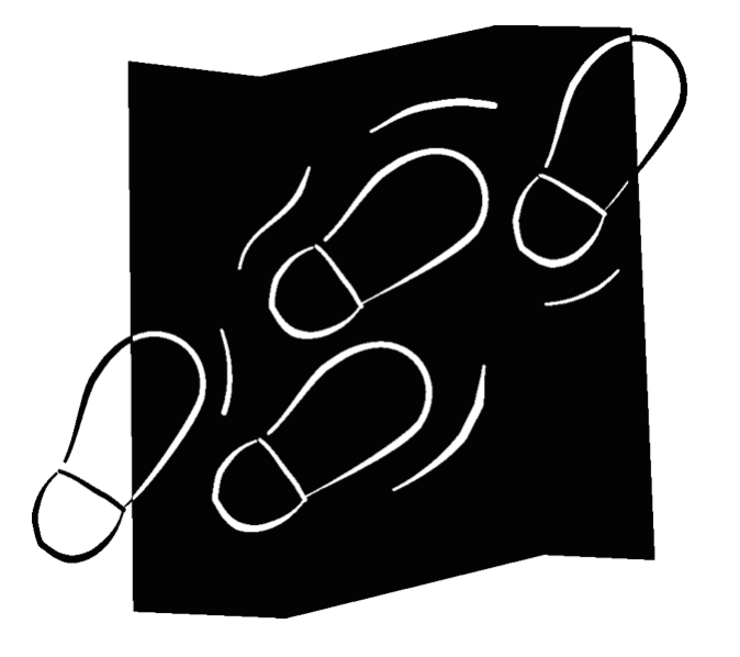 Comberton Ramblers logo: white footprints on black background