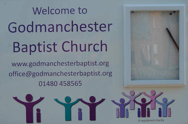 Welcome sign to Godmanchester Baptist Church