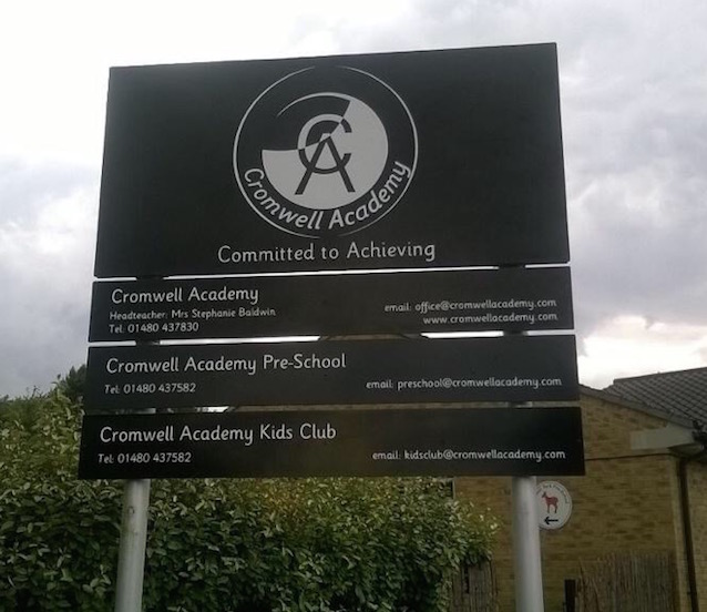 picture of sign to Cromwell Academy, Hinchingbrooke Park