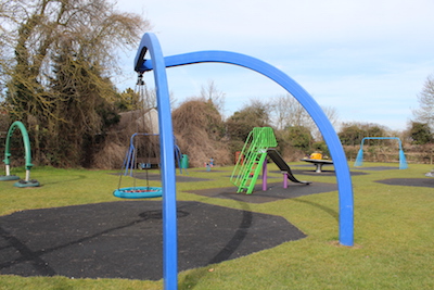 Blue swing at sage children's play area, Memorial Playing Fields, Brampton