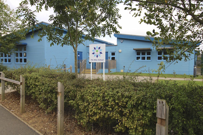 Blue buildings of primary school