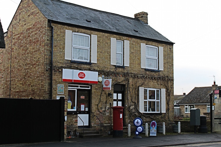 The Post Office in Brampton, sign for National Lottery, Post Box